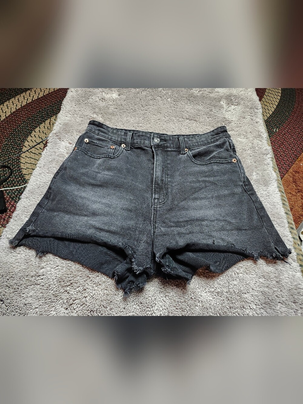 American Eagle Black Distressed High-Waist Denim Shorts